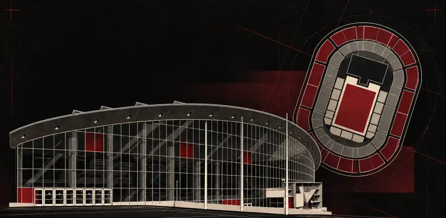Illustration of Helsinki Ice Hall with an arena seating plan